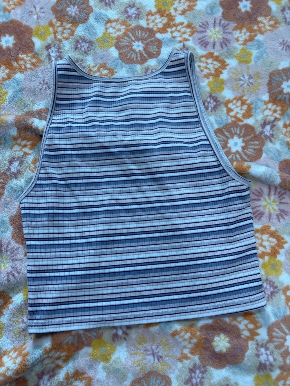 American Eagle Outfitters White and Navy Striped Ribbed Tank